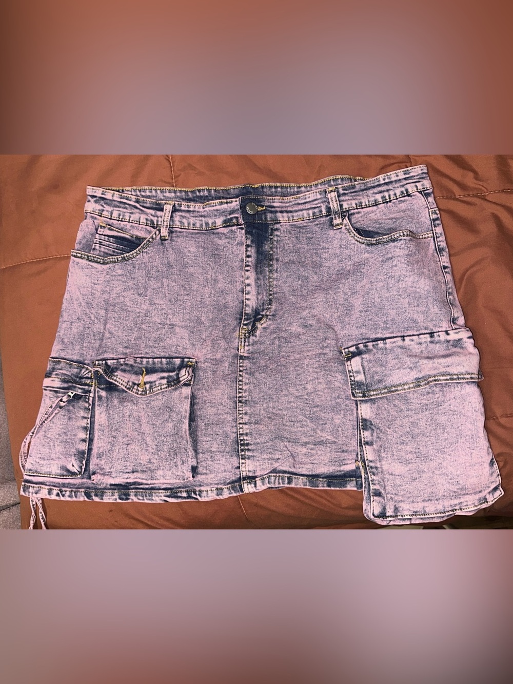 Acid Wash Denim Cargo Mini Skirt